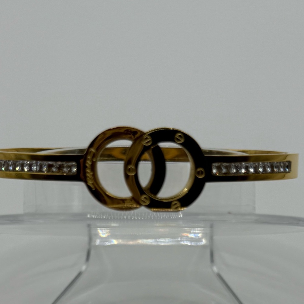 Goldstone Bangle Bracelet With Interlocking Rings… - image 2